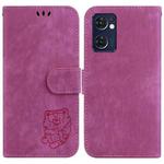 For OPPO Reno7 5G Global /Find X5 Lite Little Tiger Embossed Leather Phone Case(Rose Red)