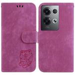 For OPPO Reno8 Pro 5G Global Little Tiger Embossed Leather Phone Case(Rose Red)