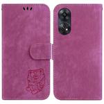 For OPPO Reno8 T 4G Little Tiger Embossed Leather Phone Case(Rose Red)