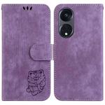 For OPPO Reno8 T 5G / A1 Pro 5G Little Tiger Embossed Leather Phone Case(Purple)