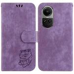 For OPPO Reno10 /10 Pro 5G Global Little Tiger Embossed Leather Phone Case(Purple)