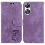 For OPPO A58 4G Little Tiger Embossed Leather Phone Case(Purple)