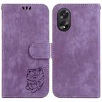 For OPPO A38 4G / A18 Little Tiger Embossed Leather Phone Case(Purple)