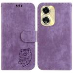 For OPPO A59 5G / A2M Little Tiger Embossed Leather Phone Case(Purple)