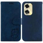 For OPPO A59 5G / A2M Little Tiger Embossed Leather Phone Case(Dark Blue)