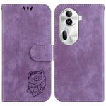 For  OPPO Reno11 Pro 5G Global Little Tiger Embossed Leather Phone Case(Purple)