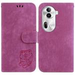 For  OPPO Reno11 Pro 5G Global Little Tiger Embossed Leather Phone Case(Rose Red)