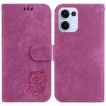 For OPPO Reno13 Global Little Tiger Embossed Leather Phone Case(Rose Red)