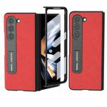 For Samsung Galaxy Z Fold5 ABEEL Integrated Cross Texture Genuine Leather Phone Case with Holder(Red)