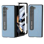For Samsung Galaxy Z Fold5 ABEEL Integrated Arashi Texture PU Phone Case with Holder(Curtain Blue)