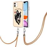 For iPhone 11 Electroplating Dual-side IMD Phone Case with Lanyard(Lucky Dog)