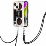 For iPhone 13 Electroplating Dual-side IMD Phone Case with Lanyard(Retro Radio)