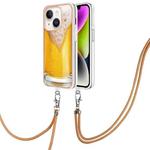 For iPhone 14 Plus Electroplating Dual-side IMD Phone Case with Lanyard(Draft Beer)