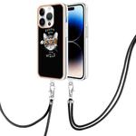 For iPhone 14 Pro Electroplating Dual-side IMD Phone Case with Lanyard(Natural Growth)