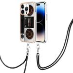 For iPhone 15 Pro Max Electroplating Dual-side IMD Phone Case with Lanyard(Retro Radio)