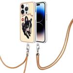 For iPhone 16 Pro Electroplating Dual-side IMD Phone Case with Lanyard(Lucky Dog)