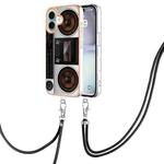 For iPhone 16 Electroplating Dual-side IMD Phone Case with Lanyard(Retro Radio)