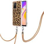 For OPPO A94 5G / A95 5G Electroplating Dual-side IMD Phone Case with Lanyard(Leopard Print)