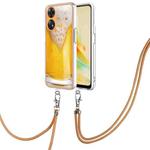 For OPPO Reno8 T 4G Electroplating Dual-side IMD Phone Case with Lanyard(Draft Beer)