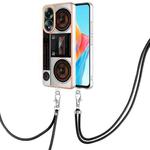 For OPPO A58 4G Electroplating Dual-side IMD Phone Case with Lanyard(Retro Radio)