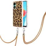 For OPPO A78 4G Electroplating Dual-side IMD Phone Case with Lanyard(Leopard Print)