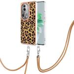 For OPPO Reno11 Pro 5G Global Electroplating Dual-side IMD Phone Case with Lanyard(Leopard Print)