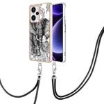 For Xiaomi Poco F5 / Redmi Note 12 Turbo Electroplating Dual-side IMD Phone Case with Lanyard(Totem Elephant)
