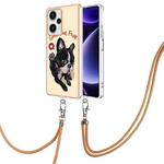 For Xiaomi Poco F5 / Redmi Note 12 Turbo Electroplating Dual-side IMD Phone Case with Lanyard(Lucky Dog)