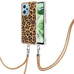 For Xiaomi Redmi Note 12 5G Global Electroplating Dual-side IMD Phone Case with Lanyard(Leopard Print)