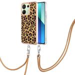 For Xiaomi Redmi Note 13 4G Global Electroplating Dual-side IMD Phone Case with Lanyard(Leopard Print)