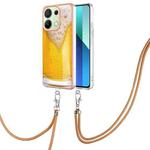 For Xiaomi Redmi Note 13 4G Global Electroplating Dual-side IMD Phone Case with Lanyard(Draft Beer)