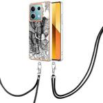 For Xiaomi Redmi Note 13 5G Global Electroplating Dual-side IMD Phone Case with Lanyard(Totem Elephant)