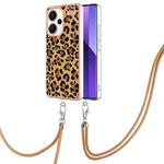 For Xiaomi Redmi Note 13 Pro+ 5G Electroplating Dual-side IMD Phone Case with Lanyard(Leopard Print)