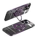 For iPhone 15 Pro MagSafe Magnetic Holder Plating PC Phone Case(Purple)