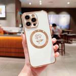 For iPhone 15 Pro Max Electroplate Side Roses Flower MagSafe Phone Case(White)