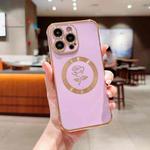 For iPhone 12 Pro Electroplate Side Roses Flower MagSafe Phone Case(Purple)