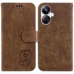 For Realme 10 Pro+ Little Tiger Embossed Leather Phone Case(Brown)