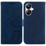 For Realme 10 Pro+ Little Tiger Embossed Leather Phone Case(Dark Blue)