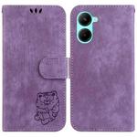 For Realme C33 Little Tiger Embossed Leather Phone Case(Purple)