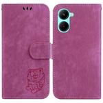 For Realme C33 Little Tiger Embossed Leather Phone Case(Rose Red)