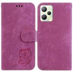 For Realme C35 Little Tiger Embossed Leather Phone Case(Rose Red)