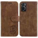 For Realme 9i / OPPO A76 4G / A36 Little Tiger Embossed Leather Phone Case(Brown)