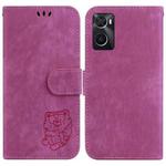 For Realme 9i / OPPO A76 4G / A36 Little Tiger Embossed Leather Phone Case(Rose Red)