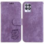 For Realme 8i Little Tiger Embossed Leather Phone Case(Purple)
