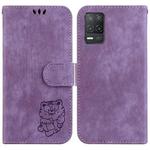For Realme 8 5G Global / V13 5G Little Tiger Embossed Leather Phone Case(Purple)