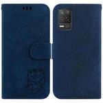 For Realme 8 5G Global / V13 5G Little Tiger Embossed Leather Phone Case(Dark Blue)