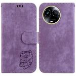 For Realme 11 5G Global Little Tiger Embossed Leather Phone Case(Purple)