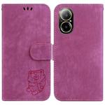 For Realme C67 4G Global Little Tiger Embossed Leather Phone Case(Rose Red)