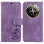 For Realme 12 Pro+ Global Little Tiger Embossed Leather Phone Case(Purple)