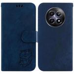 For Realme 12 5G Little Tiger Embossed Leather Phone Case(Dark Blue)